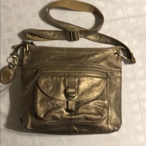 Fossil Gold strap purse-multiple zippered pockets